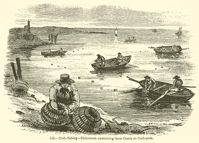 Pesca dei granchi? Pescatori che esaminano le loro nasse o trappole per granchi da English School